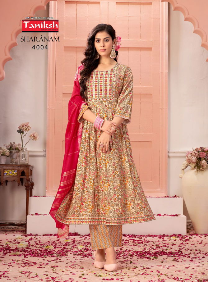 Sharanam Vol 04 By Taniksh Naira Cut Kurti With Bottom Dupatta Wholesale Price In Surat
